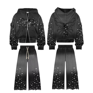 Nuevo Conjunto de Dos Piezas de Sudadera con Capucha y Pantalones Deportivos Casuales de Invierno con Pedrería, Ajuste Holgado, para Mujer, Estilo Urbano, Venta al Por Mayor Personalizada - Product Image 5