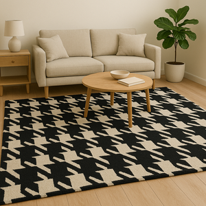 Hand-Tufted Wool Rug black and white geometrical Pattern Modern Geometric <b>Carpet</b> for Living Room Bedroom Handmade in India - Product Image 2