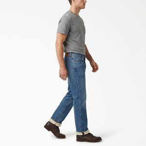 Jeans de Mezclilla Stonewashed para Hombre, Corte Recto, Peso Medio, Pantalones Casuales con Dobladillo Acanalado para Uso Diario - Product Image 1