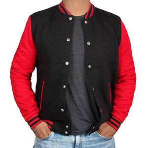 Wholesale Custom Men's Varsity Jacket Black <b>Red</b> <b>Wool</b> Waterproof Windproof Eco-Friendly with Snap Buttons - Product Image 1