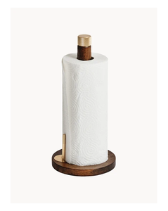 Soporte de papel toalla de madera con detalles de latón, minimalista, de pie, para rollo de cocina - Product Image 1