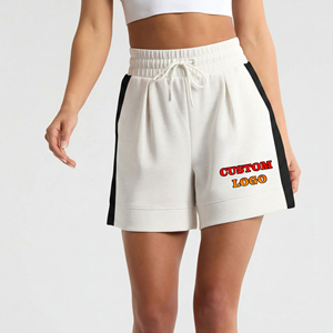 Pantalones Cortos de Moda para Mujer, 100% Algodón Transpirable, Diseño de Dos Tonos, Cintura Alta, 300g, Estilo Vintage, para Gimnasio y Fitness, Venta al Por Mayor OEM - Product Image 1