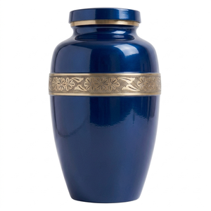 Urnas funerarias de latón de alta calidad para adultos con hermosa banda grabada en oro y acabado en color púrpura, urnas conmemorativas duraderas. - Product Image 2