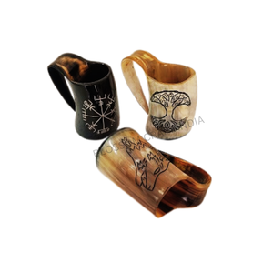 Auténtica Jarra Vikinga de Cuerno de Buey, Mini Jarra para Beber, Tallada a Mano con Símbolo de Lobo y Correa de Cuero, Regalo de Navidad - Product Image 3