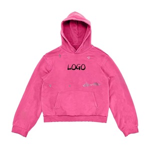 Sweat à capuche zippé en molleton lavé avec logo personnalisé en strass, mélange de coton, coupe oversize à épaules tombantes, style boxy, effet vieilli brodé - Product Image 1