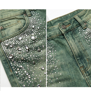 กางเกงยีนส์ขาสั้นผู้ชายประดับคริสตัล กางเกงยีนส์สตรีทแวร์ลำลองแฟชั่น Process Impex - Product Image 5