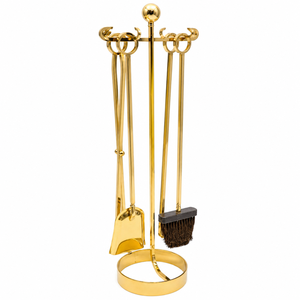 Juego de herramientas para chimenea de latón macizo de primera calidad con soporte resistente, pala, pinzas, cepillo, accesorios de decoración vintage para el hogar, para interiores. - Product Image 3