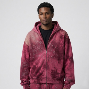 2026 Best Sale Heavyweight High Quality Plain Custom Unisex <b>Men's</b> Winter 100% Cotton Sport Wear Rhinestone Hoodies - Product Image 3