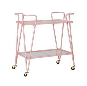 Chariot de service rose en métal avec 2 étagères et 4 roulettes pivotantes – Mobilier commercial contemporain pour hôtel et bar - Product Image 1
