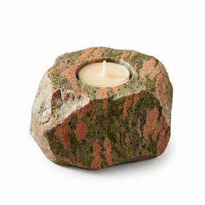 Support de bougie en pierre naturelle Unakite sculptée à la main, pierre précieuse Agate, guérison, vente en gros - Product Image 1