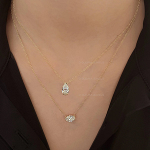Half Bezel Lab Diamond <b>Necklace</b> 14K Gold Diamond Station <b>Necklace</b>, Minimalist Floating Diamond <b>Necklace</b> Dainty Everyday Jewelry - Product Image 1