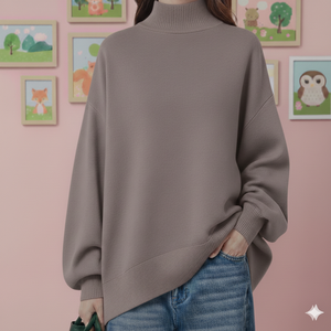 เสื้อสเวตเชิ้ตผู้หญิงแบบสวมใส่สบายสำหรับฤดูใบไม้ร่วง/ฤดูหนาว คอเต่า แขนยาว ทรงโอเวอร์ไซส์ คุณภาพสูง เป็นมิตรต่อสิ่งแวดล้อม พร้อมโลโก้ด้านหน้า - Product Image 1