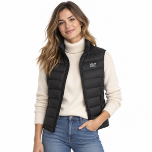 Women's <b>Black</b> Puffer <b>Vest</b> Solid Color Zipper Front Stand Collar Windproof Casual Outerwear OEM Service - Product Image 3