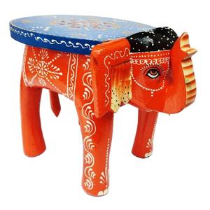 Tabouret décoratif en bois écologique en forme d'éléphant, design Art Déco artisanal, motifs traditionnels peints à la main, pour la maison et le bureau - Product Image 1