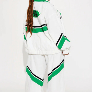 ชุดวอร์มเทรนดี้สีขาวเขียวสำหรับผู้ชาย ผ้าฝ้าย 100% เสื้อแจ็คเก็ตซิปเต็มตัว กางเกงทรงหลวม น้ำหนักเบา สไตล์สตรีทแวร์ มีฮู้ด - Product Image 5