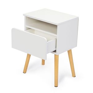 Set of 2 White Modern Nightstands with Drawer and <b>Shelf</b> Bedroom Endtables <b>Bedside</b> Furniture - Product Image 4
