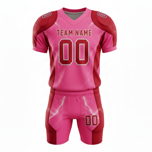 Uniforme de Fútbol Americano Sublimado Personalizado y Transpirable, Conjunto de Camiseta y Pantalones Cortos, Cuello en V, Logotipo en la Parte Delantera, Secado Rápido - Product Image 3