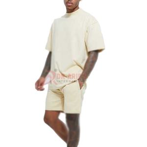 Ensembles de t-shirts décontractés en molleton de coton pour hommes Short à capuche unisexe de haute qualité Méthode de tissage tricotée personnalisée Survêtement d'été - Product Image 2