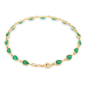 18K Yellow and White <b>Gold</b> Bezel Set Pear Emerald Bracelet for Wedding Party and Anniversary - Product Image 2