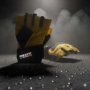 Rexfit Half <b>Finger</b> Mesh Gym Gloves Yellow Black Adjustable Hook Loop Wrist <b>Strap</b> Weight Lifting Unisex Fitness Gloves Outdoor - Product Image 2