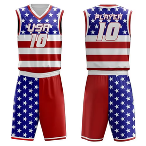 Uniforme de Baloncesto Patriótico con la Bandera de EE. UU., Tejido de Poliéster Premium Anti-Fricción, Camisetas de Baloncesto para Partidos de la Selección Nacional - Product Image 1