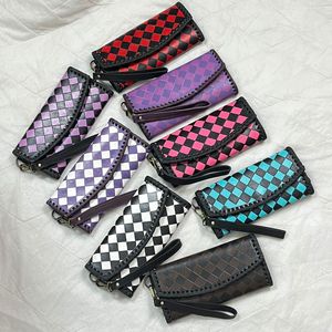 2026 Hot Selling Black & White Checkered <b>Wallet</b> Trendy New Women's Hand Tooled Cow Leather Card Holder Clutch With Hand Wristlet - Product Image 4