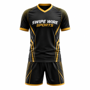 Maillot de football unisexe pour adulte, col en V, manches courtes, imprimé numérique, élastique, personnalisé, 100% polyester, nom et numéro de l'équipe - Product Image 1