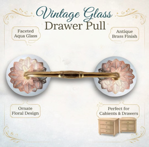 Modern <b>Ceramic</b> <b>Drawer</b> Pull Faceted Aqua Glass Brass Finish Ornate Floral Design Eco-Friendly Durable Multi-Function for Cabinets - Product Image 2