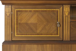 Mueble para TV Delson hecho de madera de teca maciza de alta calidad con dos puertas laterales abatibles y un cajón central para uso en interiores. - Product Image 4