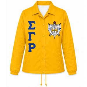 Veste blanche à lignes croisées Sigma Gamma Rho avec design de blason personnalisé, lettres de la sororité grecque SGRho, vêtement universitaire entièrement zippé sur mesure - Product Image 1