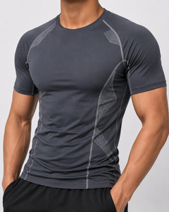 T-shirt de compression pour homme à manches courtes noir, séchage rapide, respirant, coupe ajustée, pour la gym, l'entraînement et la course à pied - Product Image 4