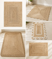 Tapis en jute naturel fait main, rectangulaire, couleur unie, style farmhouse, tissage plat, fin, 100% jute biologique, nettoyage facile, usage domestique