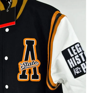 Veste de baseball pour homme, col montant noir et blanc, broderie de lettres, boutons pression - Product Image 4