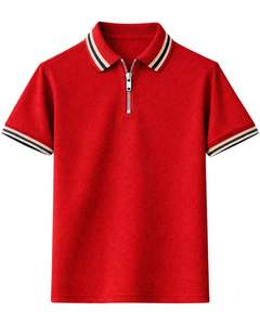 ผู้ผลิตเสื้อโปโลชายสีแดงแบบซิป ¼  คอริบ แขนสั้น สวมใส่สบาย รับผลิตตามสั่ง เสื้อผ้าฤดูร้อนสำหรับผู้ซื้อขายส่ง - Product Image 1