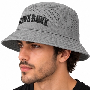 Chapeau Bob Unisexe Décontracté à Large Bord pour l'Extérieur, Casquette d'Été Élégante avec Logo Brodé HAWK BAWK - Product Image 3