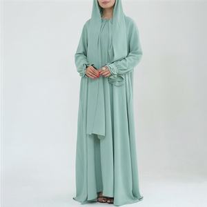 Ensemble Abaya Musulmane Décontractée et Élégante pour l'Été, avec Nœud et Perles, en Chiffon, Robe Longue et Foulard Assorti, Style Islamique Modeste - Product Image 1