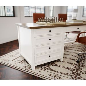 Modern White Modern Work/Writing/<b>Study</b> Table for Bedroom Fixed <b>Desk</b> Computer <b>Desk</b> with Drawers Power Outlets Work From Home - Product Image 5