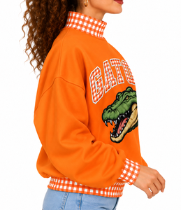 Wholesale Women <b>Mock</b> Neck Sweatshirt Custom Letter Embroidery Solid Color Drop Shoulder Knitted Winter Casual Streetwear - Product Image 1