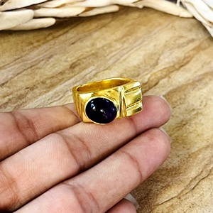 Trendy Bohemian Amethyst <b>Ring</b> Chunky Brass Band <b>for</b> <b>Men</b> 18k Gold Plated Minimalist Signet Heavy Jewelry <b>for</b> Wholesale/OEM/ODM - Product Image 4