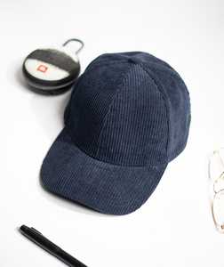 Unisex <b>Navy</b> Corduroy <b>Baseball</b> <b>Cap</b> 6-Panel Fitted Solid Color Casual Spring Summer Hat Adult Style - Product Image 3