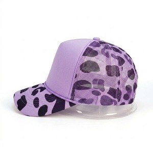 Unisex Purple Leopard Print Trucker Hat <b>Mesh</b> Fabric Adjustable Snapback Casual Cap Spring Summer Outdoor Wear - Product Image 2