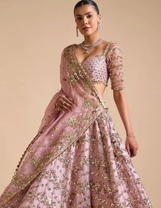 Lehenga Choli de Diseñador para Mujer KV, Bordado y Adornado, Semi-Cosido (Rosa) - Product Image 2