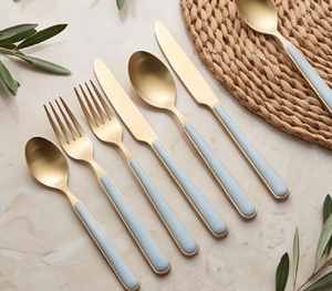Ensemble de couverts modernes en or avec manches en céramique, finition mate, passe au lave-vaisselle, pour mariage, cuillère, fourchette, couteau, pour la cuisine - Product Image 5