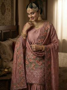 Sharara de Organza con Dupatta Bordada, Salwar Kameez Indio Estilo Bollywood, Vestido de Fiesta para Mujer, Sin Arrugas, Talla Personalizada, Venta al Por Mayor - Product Image 3