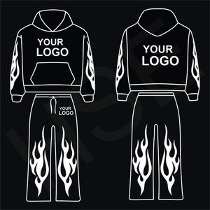 Conjunto de Sudadera con Capucha y Pantalones con Estampado de Llamas Personalizado, Estilo Urbano Unisex - Product Image 5