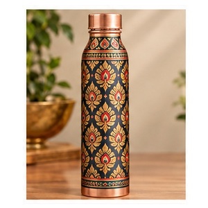 Botella de Agua de Cobre Ayurvédica con Diseño Oriental de Grulla y Loto, Portátil para Viajes - Product Image 4