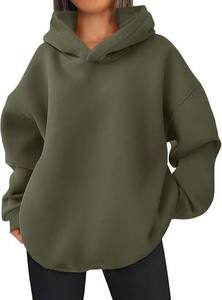 Sweat à capuche décontracté et respirant pour femme, style streetwear, en coton imperméable, délavé à l'acide, couleur unie, manches longues - Product Image 4