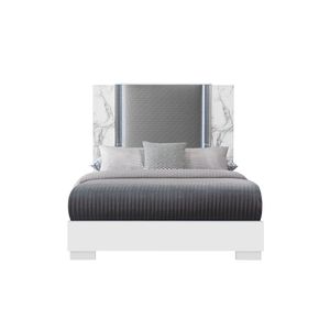 Letto Matrimoniale in Marmo Bianco Luna con LED, Letti Imbottiti di Lusso - Product Image 1