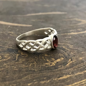<b>Garnet</b> <b>Ring</b> 925 Silver Oval Red Gem Celtic Knot Band Vintage Style January Birthstone Wholesale Customization - Product Image 3