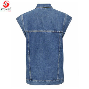 Wholesale <b>Women's</b> Denim <b>Vest</b> Short Sleeveless Button Casual Turn-<b>down</b> Collar Stonewashed Solid Color Eco-Friendly Outer Wear - Product Image 4
